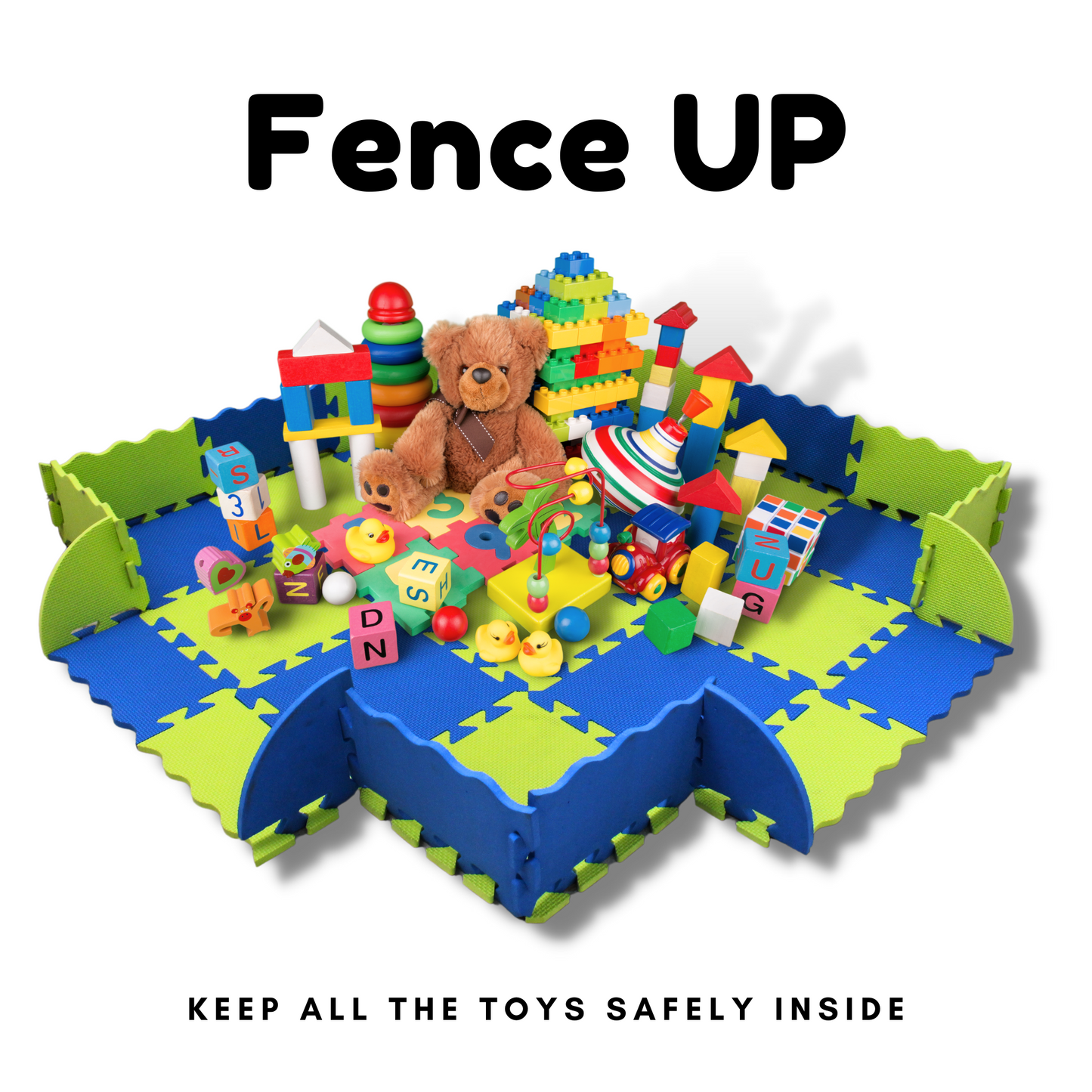 EL NINO Interlocking Kids Play Mat with Fence | Electric Lime