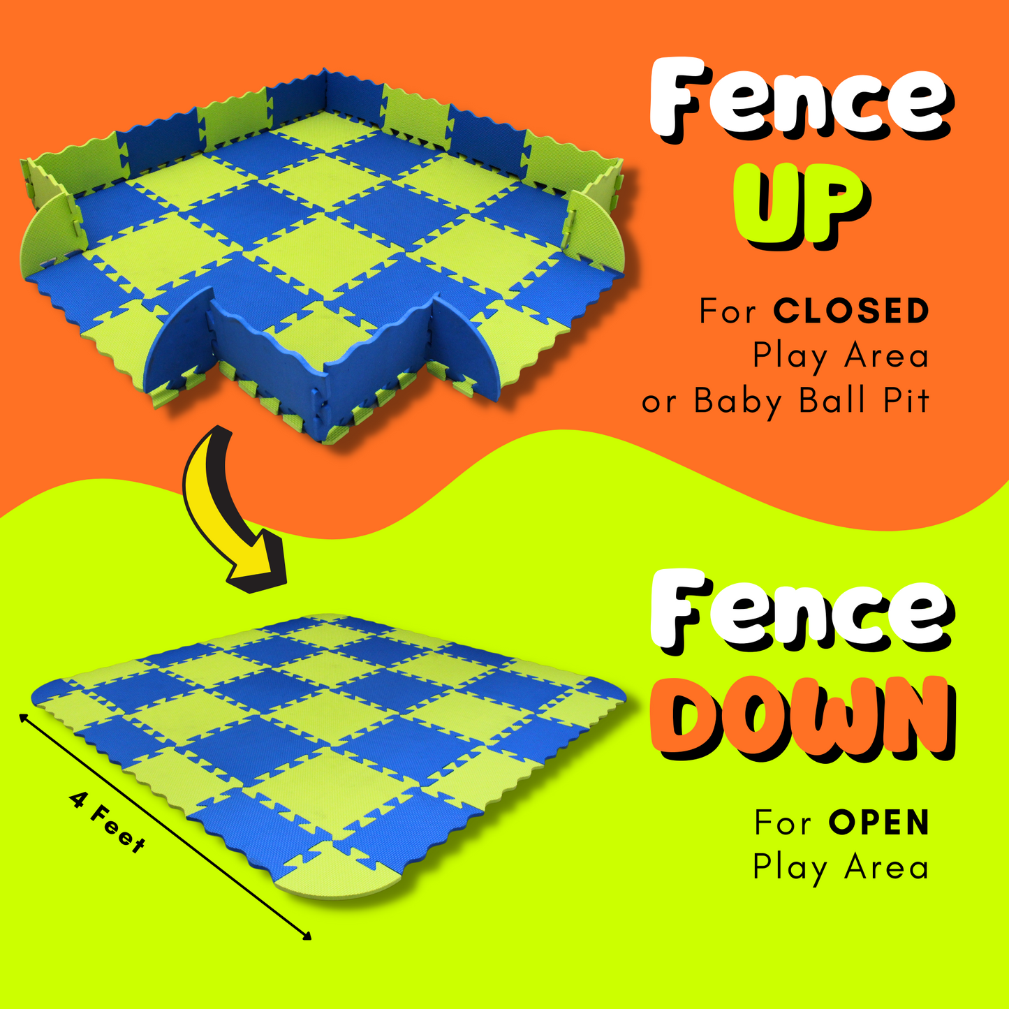 EL NINO Interlocking Kids Play Mat with Fence | Electric Lime