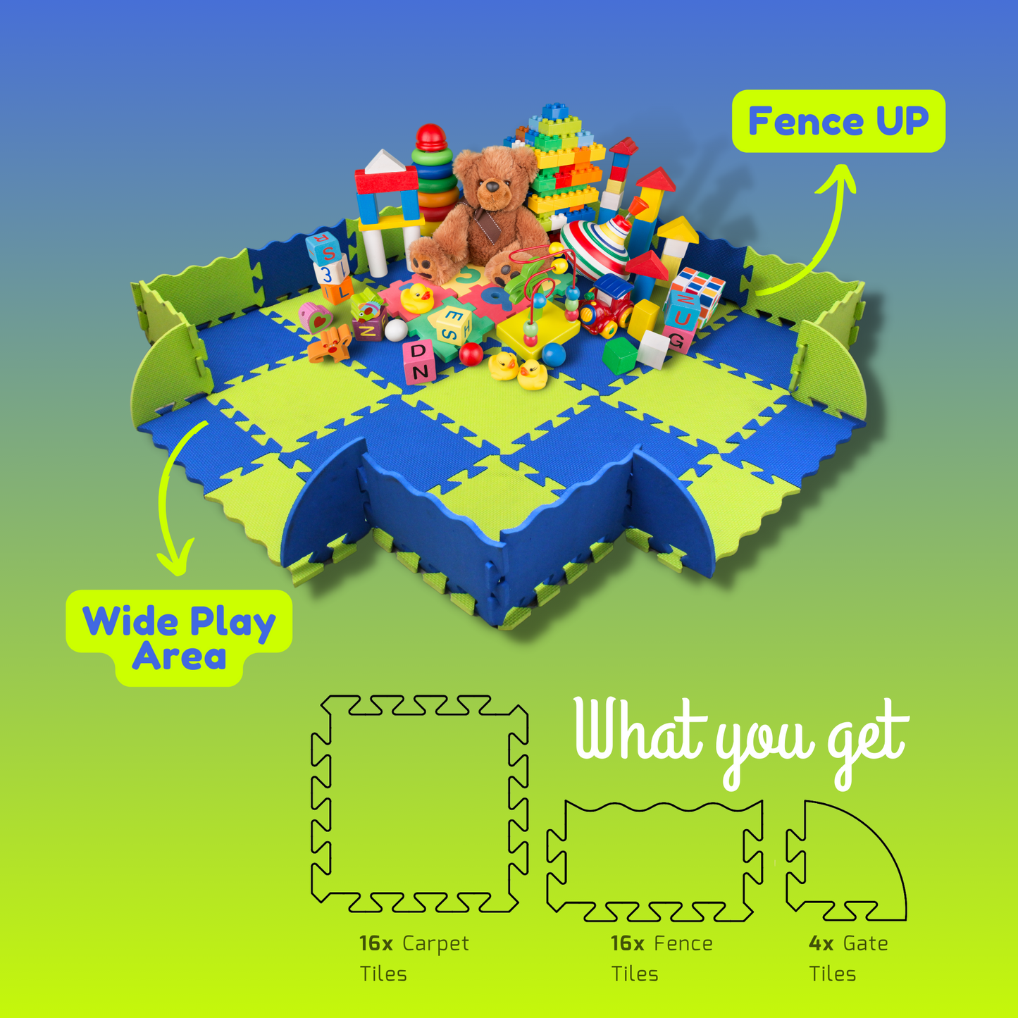 EL NINO Interlocking Kids Play Mat with Fence | Electric Lime