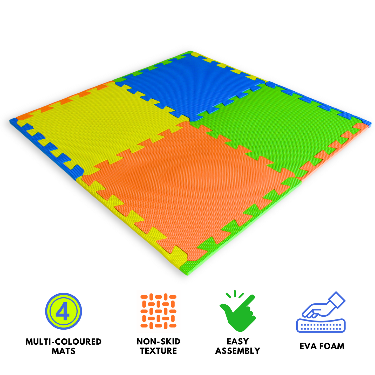 Safe & Soft Fun! Interlocking Play Mats for Crawling, Playing & Learning (Multicolor, Pack of 4)