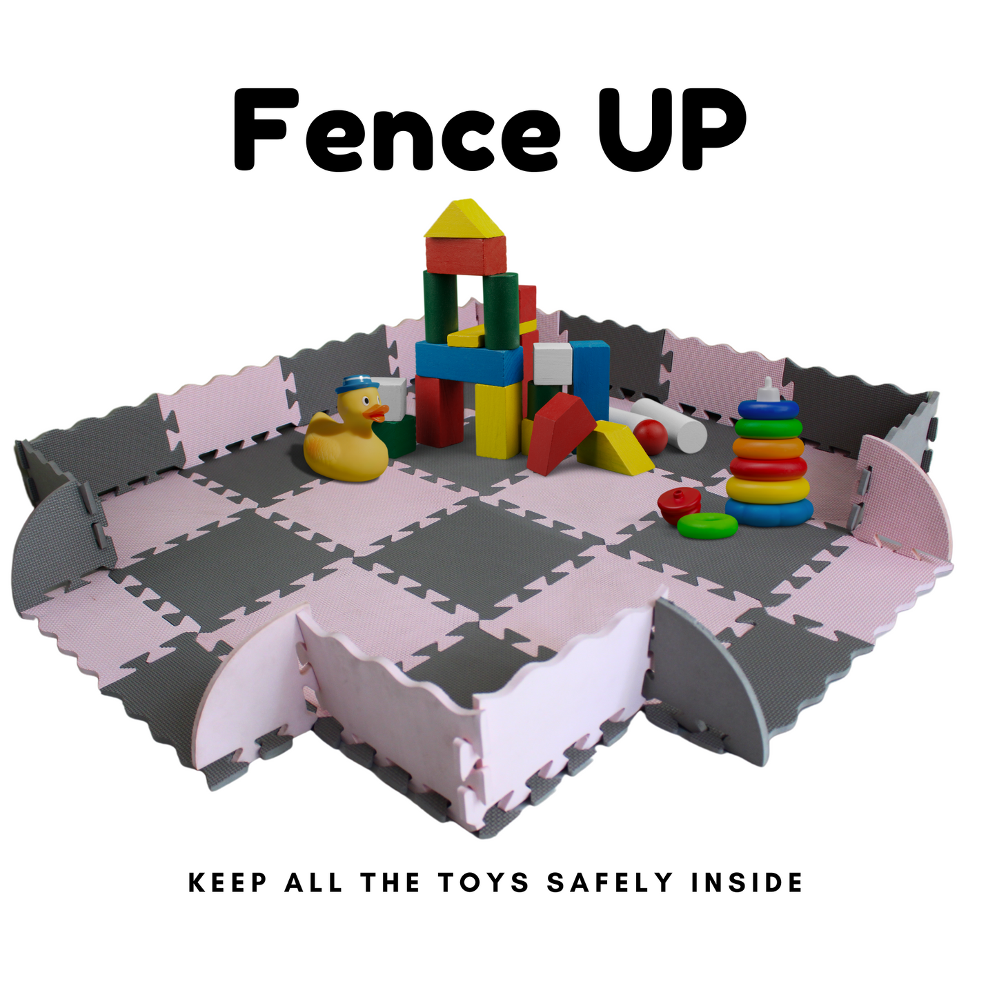 SCANDi Interlocking Kids Play Mat with Fence | Blush Pink