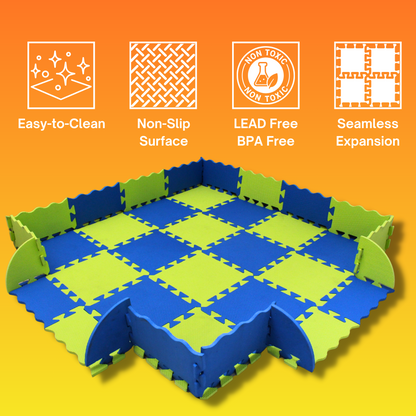 EL NINO Interlocking Kids Play Mat with Fence | Electric Lime